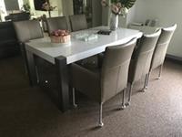 ShopX Leren eetkamerstoel spark, bruin leer, bruine keukenstoelen