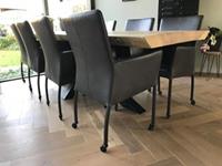 ShopX Leren eetkamerstoel comfort met wieltjes en armleuning, zwart leer, zwarte keukenstoelen