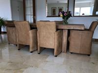 ShopX Leren eetkamerfauteuil elegant, bruin leer, bruine keukenstoelen