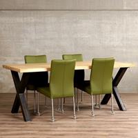 ShopX Leren eetkamerstoel comfort met wieltjes, groen leer, groene keukenstoelen