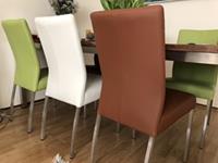 ShopX Leren eetkamerstoel comfort, bruingroenwit leer, bruinegroenewitte keukenstoelen