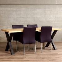 ShopX Leren eetkamerstoel comfort met wieltjes en armleuning, paars leer, paarse keukenstoelen