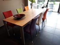 ShopX Leren eetkamerstoel comfort met wieltjes, groenoranjepaarsroodwit leer, groeneoranjepaarserodewitte keukenstoelen