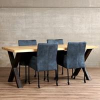 ShopX Leren eetkamerstoel comfort met wieltjes en armleuning, blauw leer, blauwe keukenstoelen