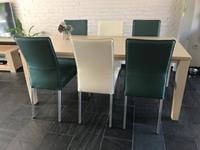ShopX Leren eetkamerstoel real, crèmegroen leer, crèmegroene keukenstoelen