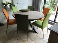 ShopX Leren eetkamerstoel real, groenoranje leer, groeneoranje keukenstoelen