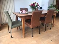 ShopX Leren eetkamerstoel comfort met wieltjes, bruingroen leer, bruinegroene keukenstoelen