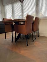 ShopX Leren eetkamerstoel comfort met wieltjes en armleuning, bruin leer, bruine keukenstoelen