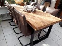ShopX Leren eetkamerstoel retro, bruin leer, bruine keukenstoelen