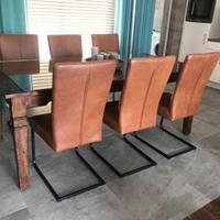ShopX Leren eetkamerstoel dare, bruin leer, bruine keukenstoelen