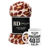 Bellatio Cadeau verjaardag 40 jaar vrouw - Fleece plaid/deken panter print met Awesome 40 year mok