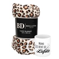 Bellatio Design Cadeau moeder set - Fleece plaid/deken luipaard print met Mama jij bent de liefste mok -
