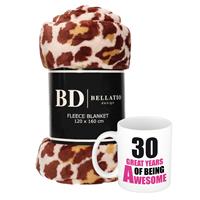 Bellatio Cadeau verjaardag 30 jaar vrouw - Fleece plaid/deken panter print met 30 great years awesome mok