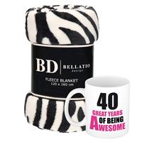 Bellatio Cadeau verjaardag 40 jaar vrouw - Fleece plaid/deken zebra print met 40 great years awesome mok