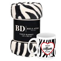 Bellatio Cadeau moeder set - Fleece plaid/deken zebra print met Best mom ever mok - Mama ontspanning cadeau kerst, moederdag, verjaardag