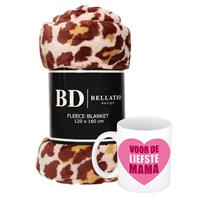 Bellatio Cadeau moeder set - Fleece plaid/deken panter print met Liefste Mama mok - Mama ontspanning cadeau kerst, moederdag, verjaardag