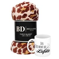 Bellatio Cadeau zus set - Fleece plaid/deken panter print met Zus jij bent de liefste mok - Zussen ontspanning cadeau kerst, Sint, verjaardag