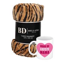Bellatio Cadeau moeder set - Fleece plaid/deken tijger print met Liefste Mama mok - Mama ontspanning cadeau kerst, moederdag, verjaardag