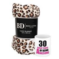 Bellatio Cadeau verjaardag 30 jaar vrouw - Fleece plaid/deken luipaard print met 30 great years awesome mok