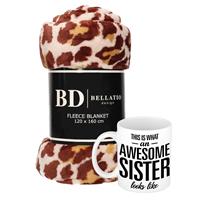 Bellatio Cadeau zus set - Fleece plaid/deken panter print met Awesome Sister mok - Zussen ontspanning cadeau kerst, Sint, verjaardag