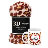 Bellatio Cadeau moeder set - Fleece plaid/deken panter print met Best mom ever mok - Mama ontspanning cadeau kerst, moederdag, verjaardag