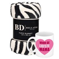 Bellatio Cadeau moeder set - Fleece plaid/deken zebra print met Liefste Mama mok - Mama ontspanning cadeau kerst, moederdag, verjaardag