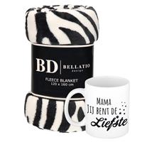 Bellatio Cadeau moeder set - Fleece plaid/deken zebra print met Mama jij bent de liefste mok - Mama ontspanning cadeau kerst, moederdag, verjaardag