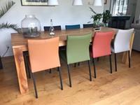 ShopX Leren eetkamerstoel basic, blauwbruingroenpaars leer, blauwebruinegroenepaarse keukenstoelen