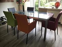 ShopX Leren eetkamerstoel comfort met armleuning, geelgroenoranjepaarsroodzwart leer, gelegroeneoranjepaarserodezwarte keukenstoelen