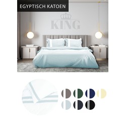 Seashell King - Dekbedovertrek Stripe - Egyptisch percal katoen - Lits-jumeaux 240x200/260cm - lichtblauw/wit