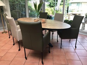 ShopX Leren eetkamerstoel spark, bruingroen leer, bruinegroene keukenstoelen