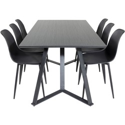 Hioshop MarinaBLBL eethoek eetkamertafel zwart en 6 Polar eetkamerstal zwart.