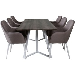 Hioshop MarinaGRWH eethoek eetkamertafel grijs en 6 Comfort eetkamerstal grijs, wit.