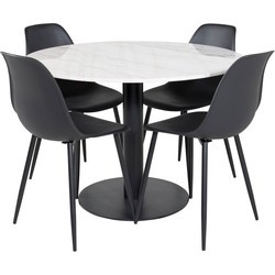 Hioshop EstelleØ106WHBL eethoek eetkamertafel wit, marmer en 4 Polar