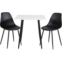 Hioshop PolarWHBL eethoek eetkamertafel wit en 2 Polar eetkamerstal zwart.