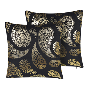 BELIANI Set van 2 fluwelen kussens Paisley patroon 45 x 45 cm goud en zwart URSINIA