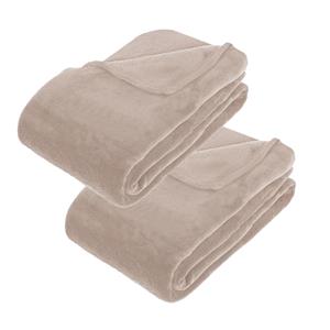 ATMOSPHERA 2x Stuks grote Fleece deken/fleeceplaid beige 180 x 230 cm polyester - Bankdeken - Fleece deken - Fleece plaid
