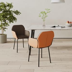 vidaXL Eetkamerstoelen 2 st stof en kunstleer bruin