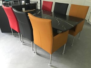 ShopX Leren eetkamerstoel spark, geelroodzwart leer, gelerodezwarte keukenstoelen