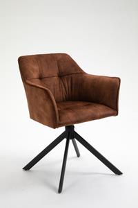 Invicta Interior Eetkamerstoel Loft Bruin Fluweel Draaibaar Met Armleuning - 42394