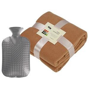Fleece Deken/plaid - Camel Bruin - 130 X 170 Cm - Kruik - 2 Liter - Plaids