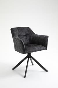 Invicta Interior Eetkamerstoel Loft Donkergrijs Fluweel draaibaar met armleuning - 42390