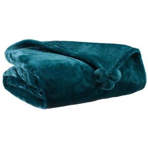 Vivaraise Petrol plaid met pompoms 130 x 170