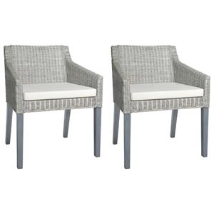 VidaXL Eetkamerstoelen 2 st met kussens natuurlijk rattan grijs