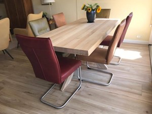 ShopX Leren eetkamerstoel retro, bruingroenrood leer, bruinegroenerode keukenstoelen