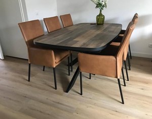 ShopX Leren eetkamerstoel royal met armleuning, bruin leer, bruine keukenstoelen
