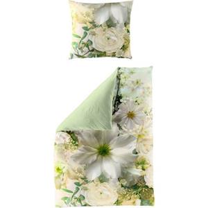 BIERBAUM Tweezijdig te gebruiken overtrekset Green Flower Mako-satijn, 100% katoen, met bloemmotief, gemakkelijk in onderhoud (2-delig)