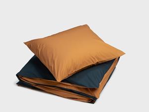 Yumeko Overtrekset percal double face ochre/navy 140x220 + 1/60x70 100% biologisch en fairtrade katoen, percal geweven