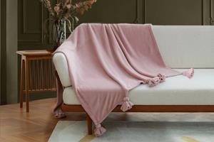 Amélie Home Amelie Home - Milky Powder Pluche Deken Met Kwastjes - Oud roze