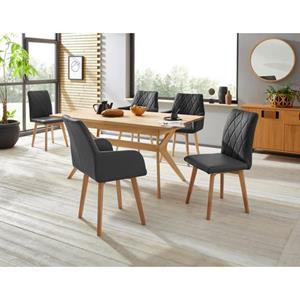 Premium collection by Home affaire Stoel met armleuningen Brest Bekleding van leer of microvezel, frame is eiken massief hout geolied (set, 2 stuks)
